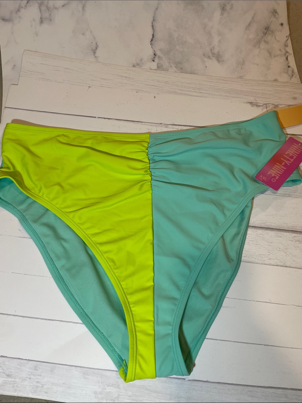 Ninety Two-Tone Lime & Aqua High-Rise Swim Bottoms